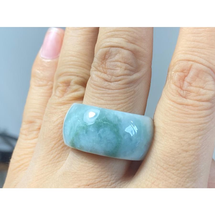 ARG23-69 白底飃藍緑花 21.0号 ミャンマー産 天然 本翡翠 広幅 リング