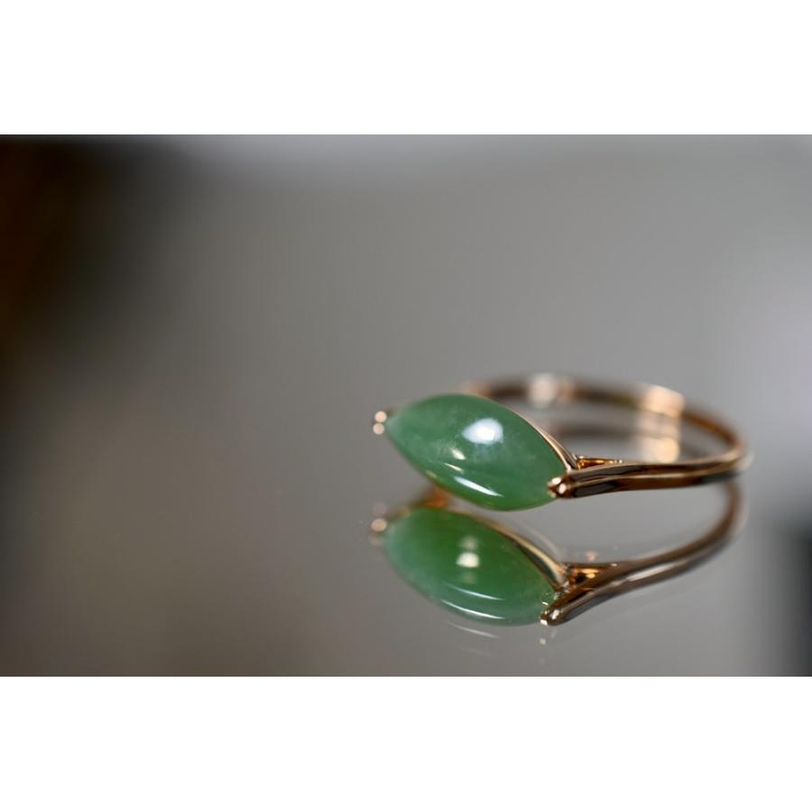 本翡翠　ミャンマー氷種❄️陽緑⭐️18金金具⭐️天然ダイヤモンド⭐️如意　新品　0376 A23-4 現品 18.0号 k18金 リング ミャンマー産 天然 マーキス 本翡翠
