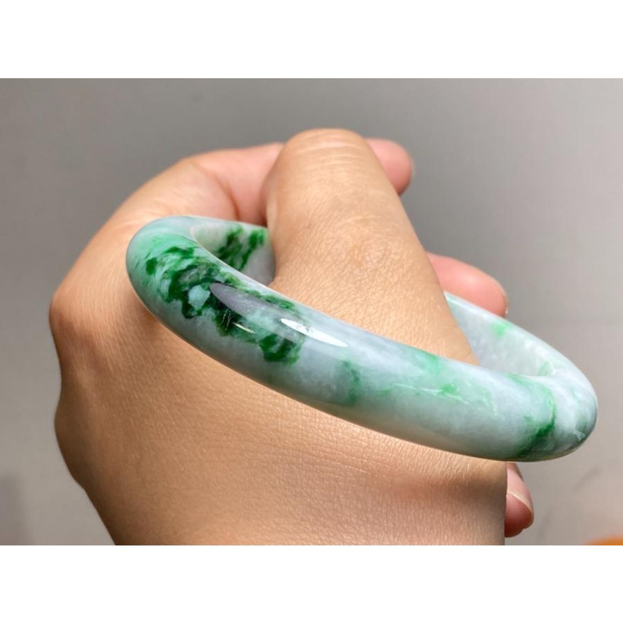 BG5-3 美品 花緑 55.8MM 真ん丸 ミャンマー産 天然本翡翠 バングル 