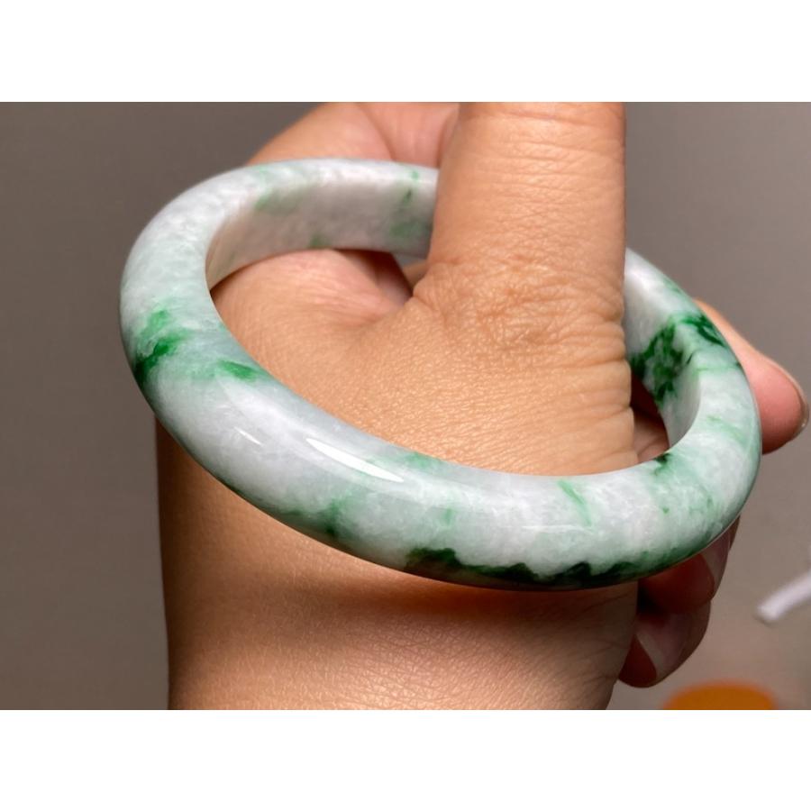 BG5-3 美品 花緑 55.8MM 真ん丸 ミャンマー産 天然本翡翠 バングル 
