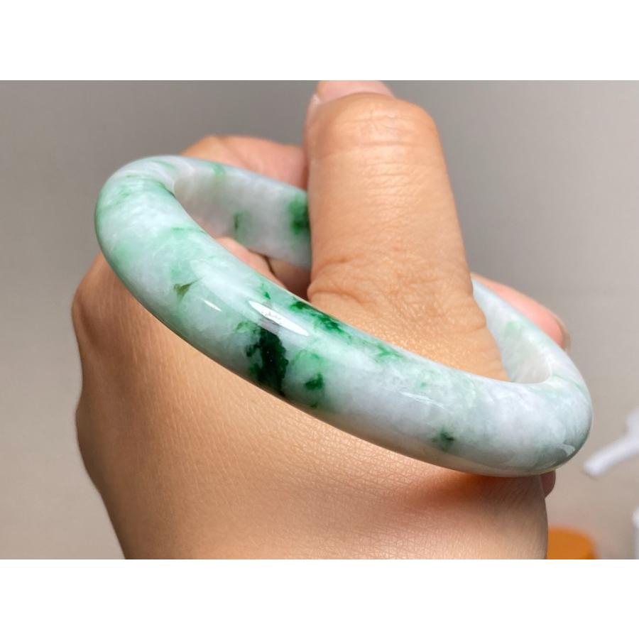 BG5-3 美品 花緑 55.8MM 真ん丸 ミャンマー産 天然本翡翠 バングル 