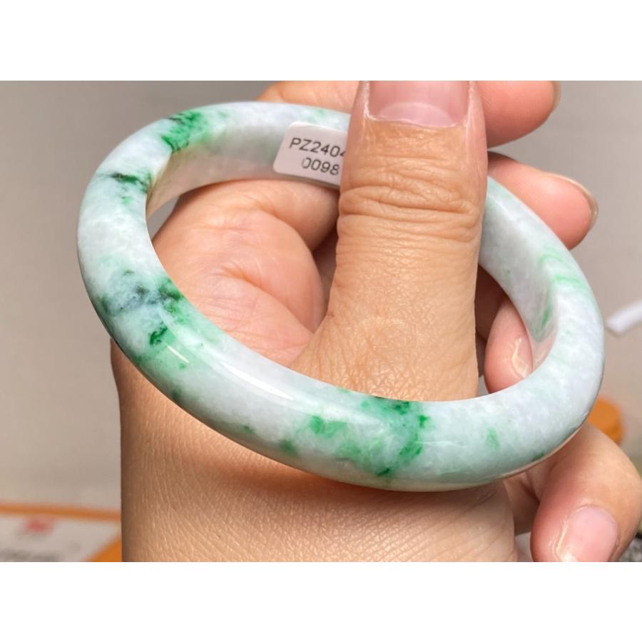 BG5-4 美品 花緑 56.0MM 真ん丸 ミャンマー産 天然本翡翠 バングル 