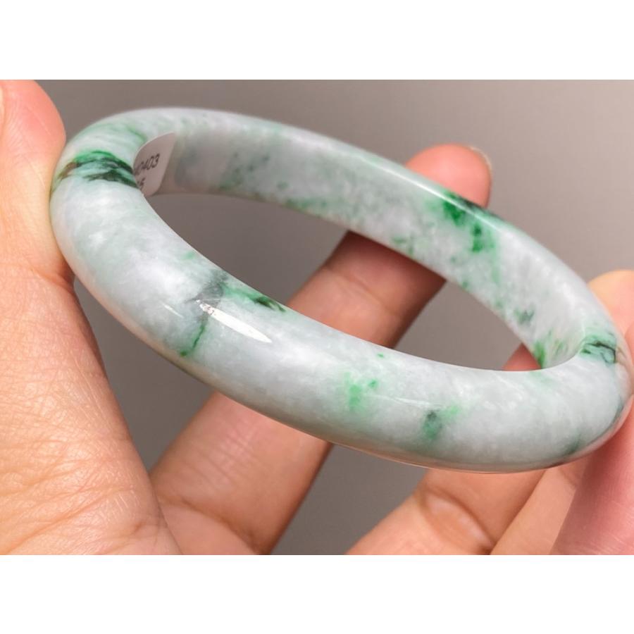 BG5-7 美品 花緑 55.8MM 真ん丸 ミャンマー産 天然本翡翠 バングル 