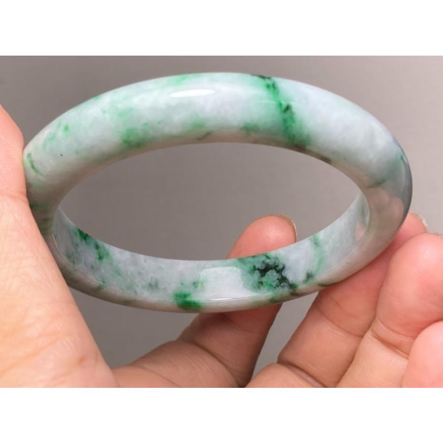 BG5-7 美品 花緑 55.8MM 真ん丸 ミャンマー産 天然本翡翠 バングル 