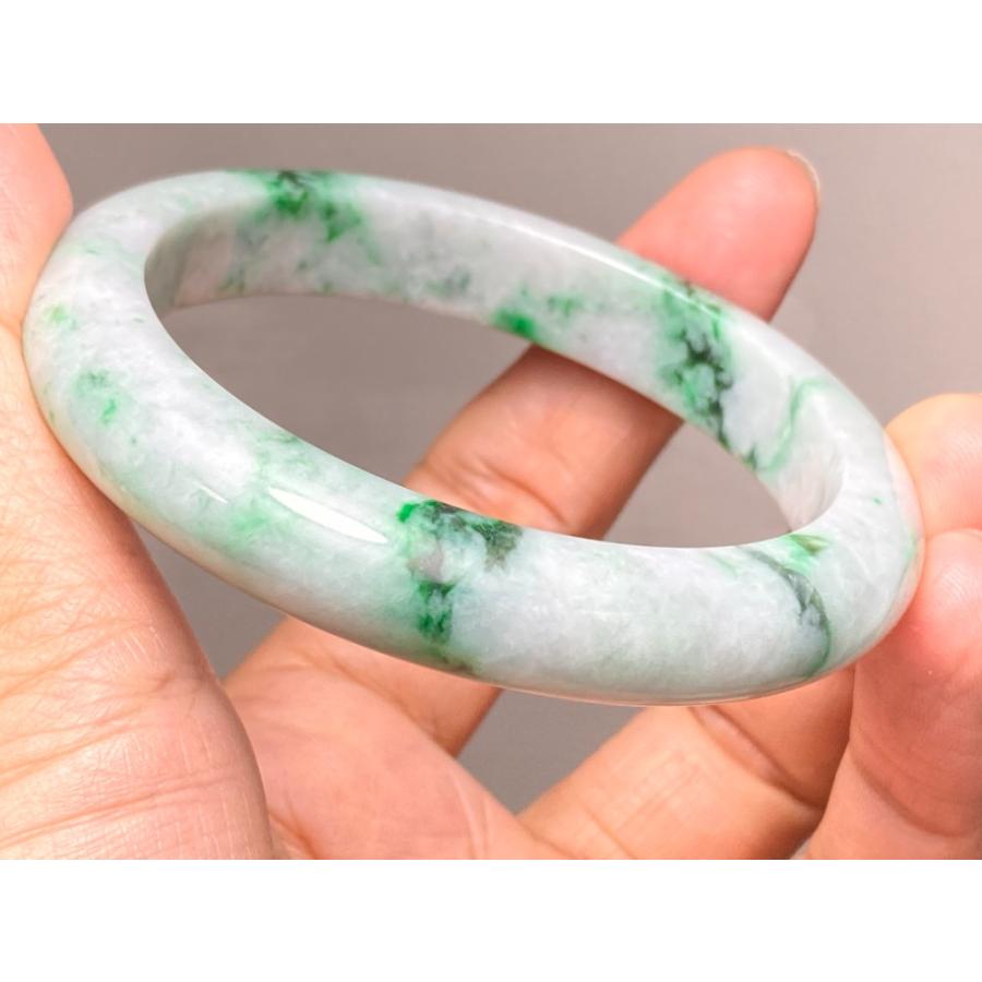 BG5-7 美品 花緑 55.8MM 真ん丸 ミャンマー産 天然本翡翠 バングル 