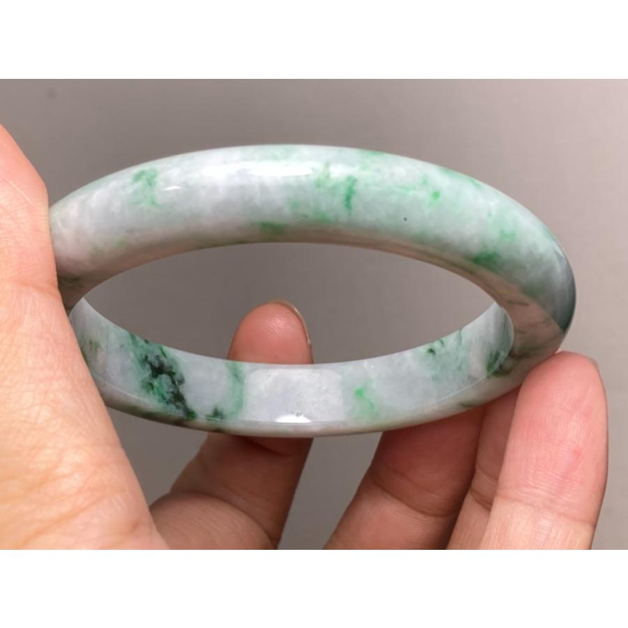 BG5-7 美品 花緑 55.8MM 真ん丸 ミャンマー産 天然本翡翠 バングル 