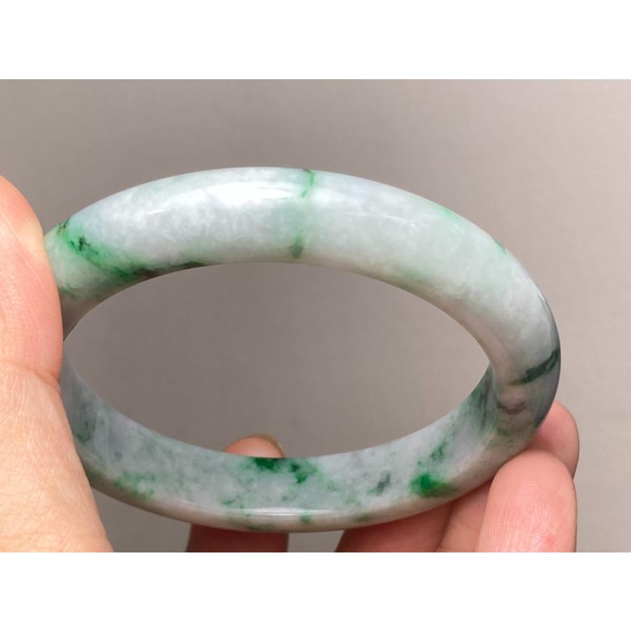 BG5-7 美品 花緑 55.8MM 真ん丸 ミャンマー産 天然本翡翠 バングル 