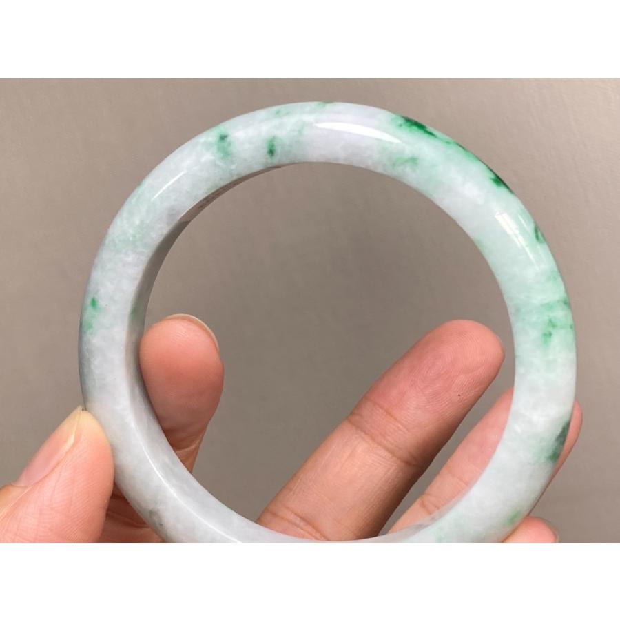 BG5-10 美品 花緑 55.8MM 真ん丸 ミャンマー産 天然本翡翠 バングル 