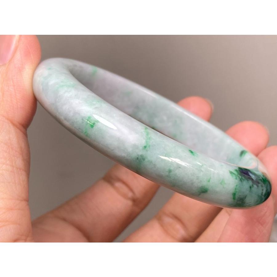 BG5-10 美品 花緑 55.8MM 真ん丸 ミャンマー産 天然本翡翠 バングル