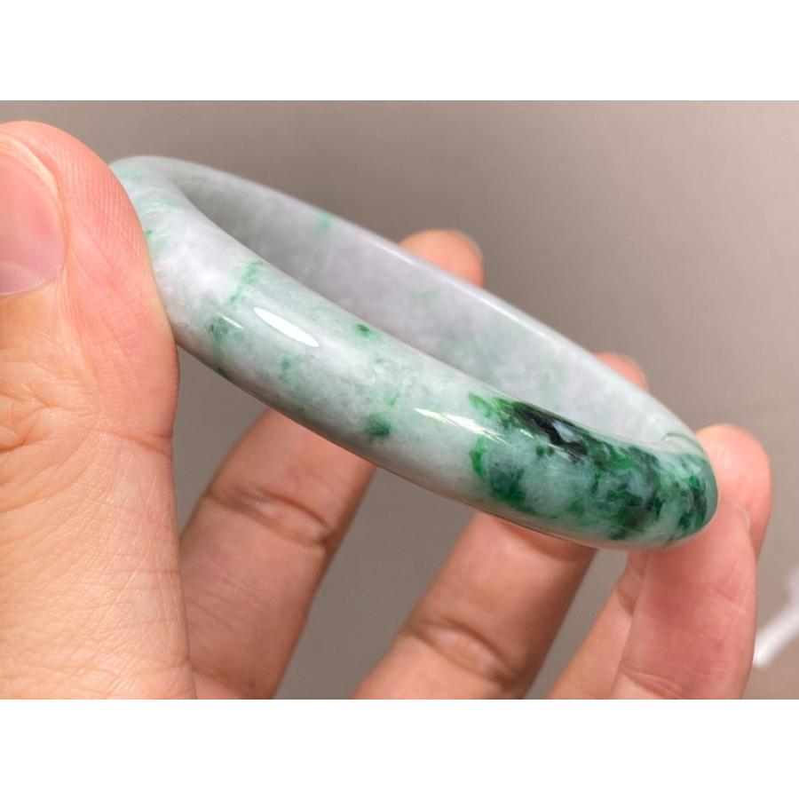 BG5-10 美品 花緑 55.8MM 真ん丸 ミャンマー産 天然本翡翠 バングル