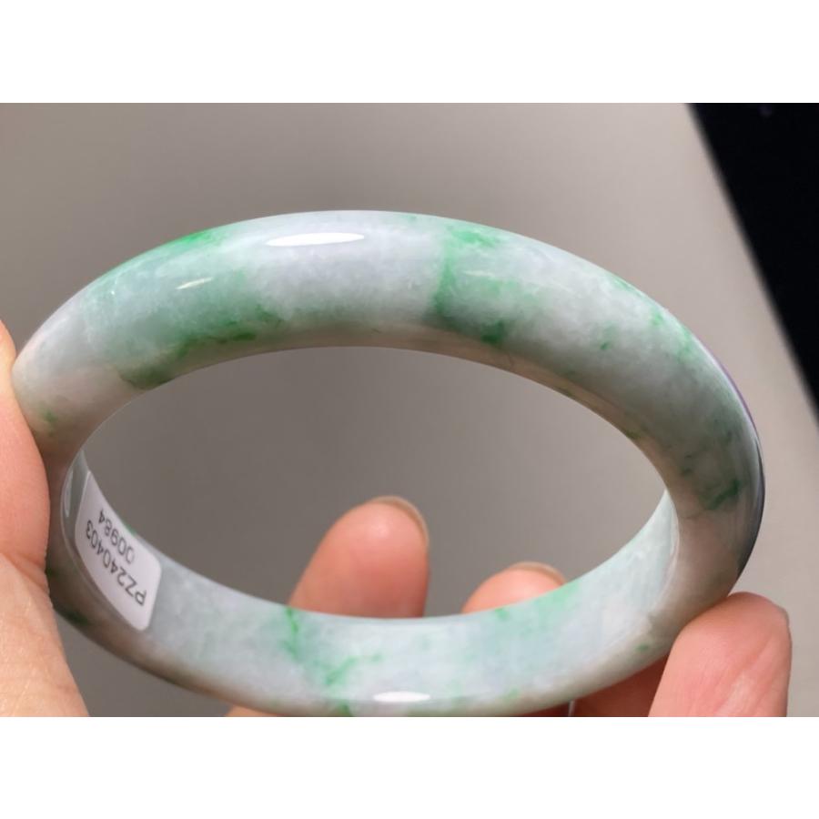 BG5-12 美品 花緑 56.0MM 真ん丸 ミャンマー産 天然本翡翠 バングル 