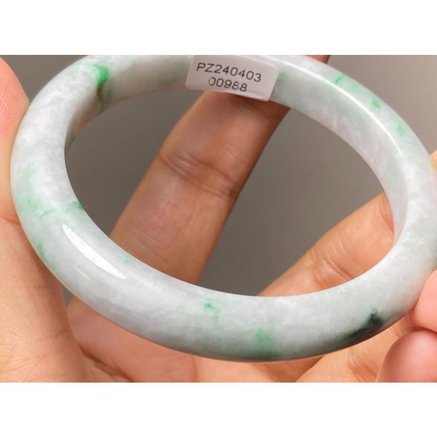 BG5-13 美品 花緑 56.0MM 真ん丸 ミャンマー産 天然本翡翠 バングル 