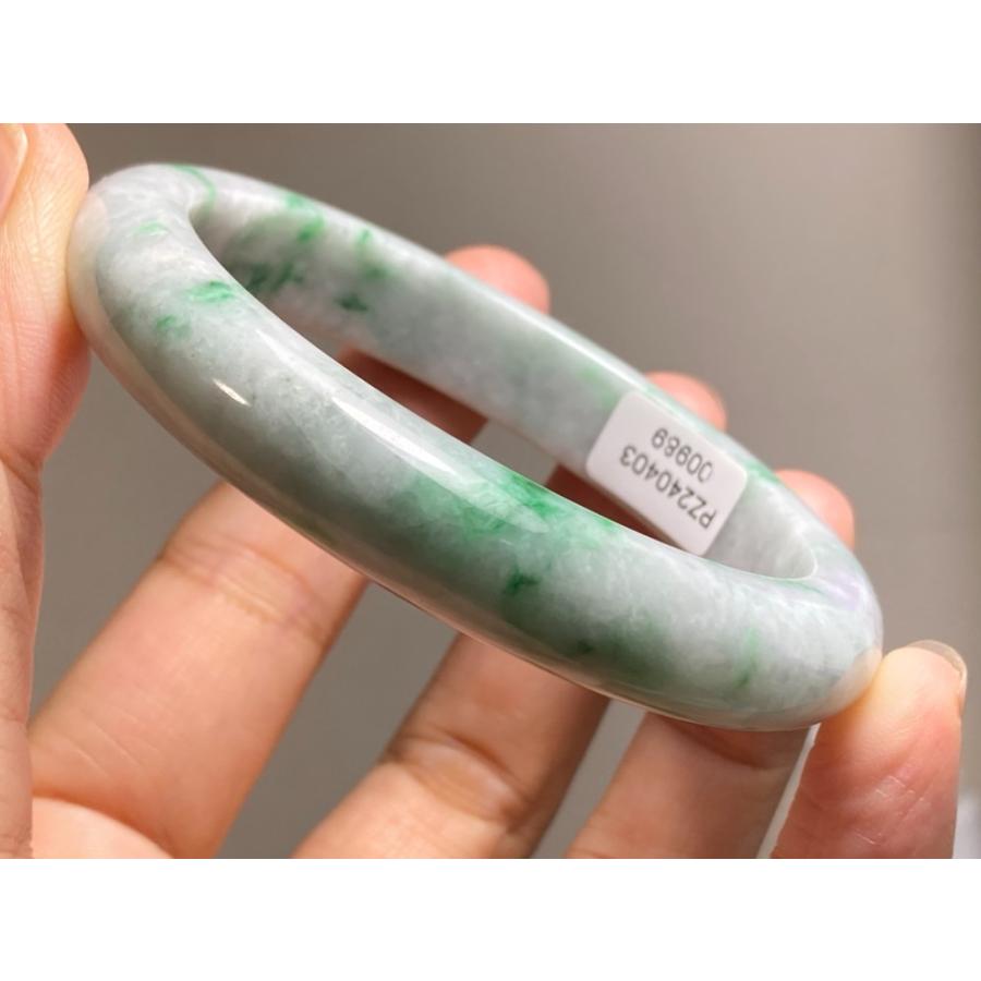 BG5-16 美品 花緑 56.0MM 真ん丸 ミャンマー産 天然本翡翠 バングル