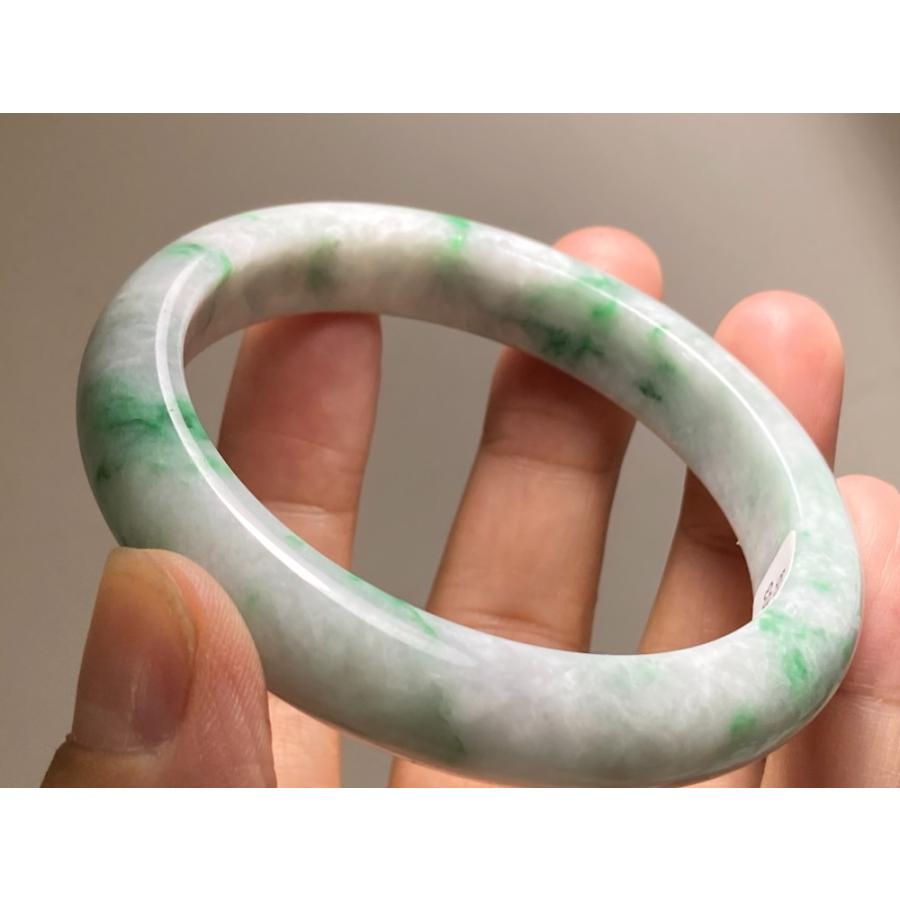 BG5-16 美品 花緑 56.0MM 真ん丸 ミャンマー産 天然本翡翠 バングル