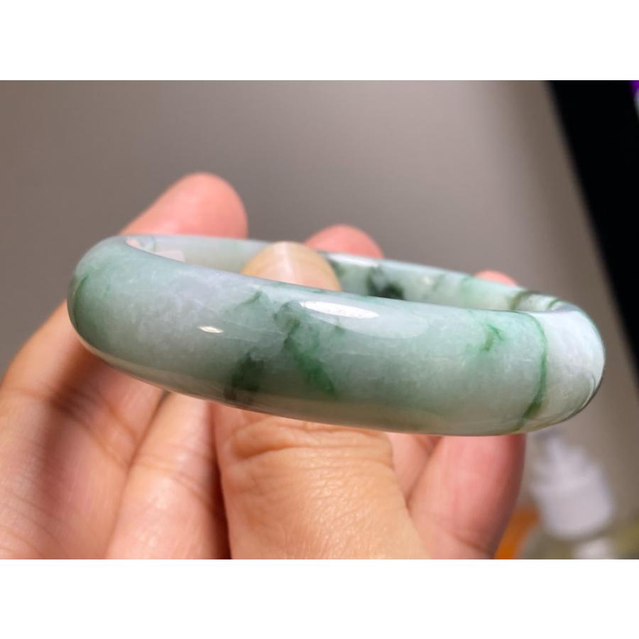 BG5-17 美品 花緑 50.0MM 楕円 貴妃 ミャンマー産 天然本翡翠 バングル 