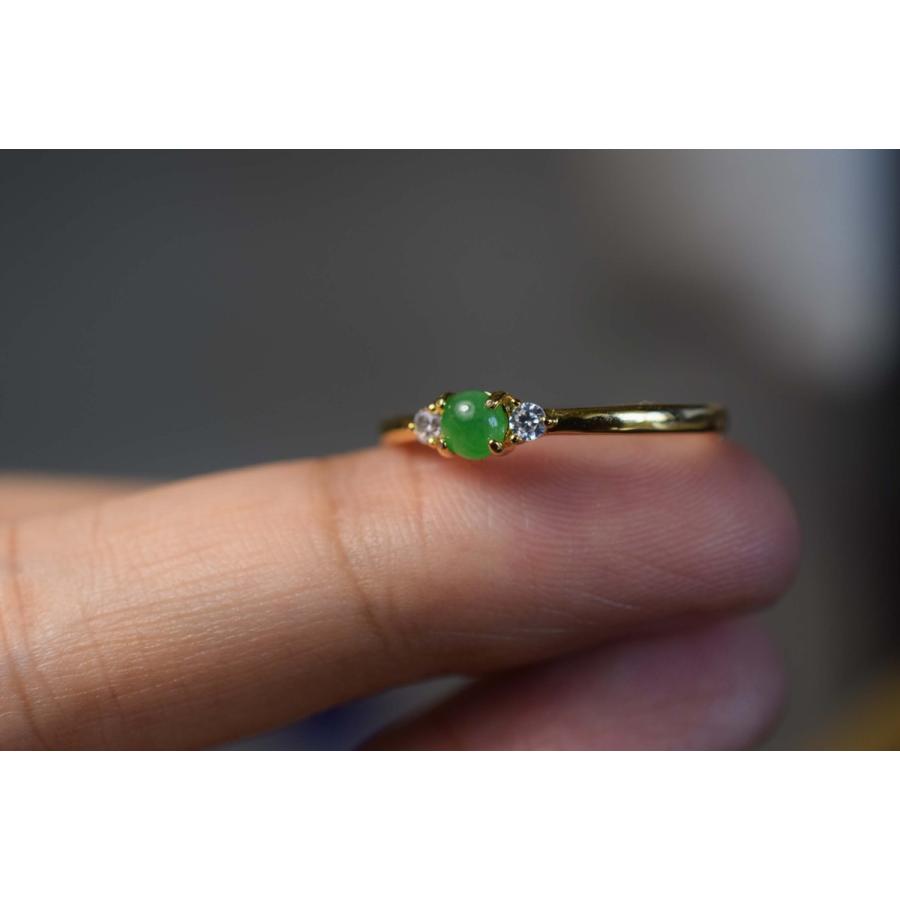 セール！G075ミャンマーAジェイド本翡翠　ゴールド18Kダイヤ氷種翡翠リング 408 受注制作 ミャンマー産 氷種 濃陽緑 本翡翠 ヒスイ k18金ゴールド