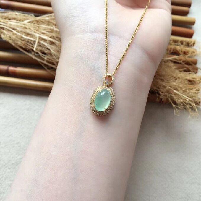 K18 デザインネックレス・K14 翡翠 ダイヤモンド ペンダントトップ