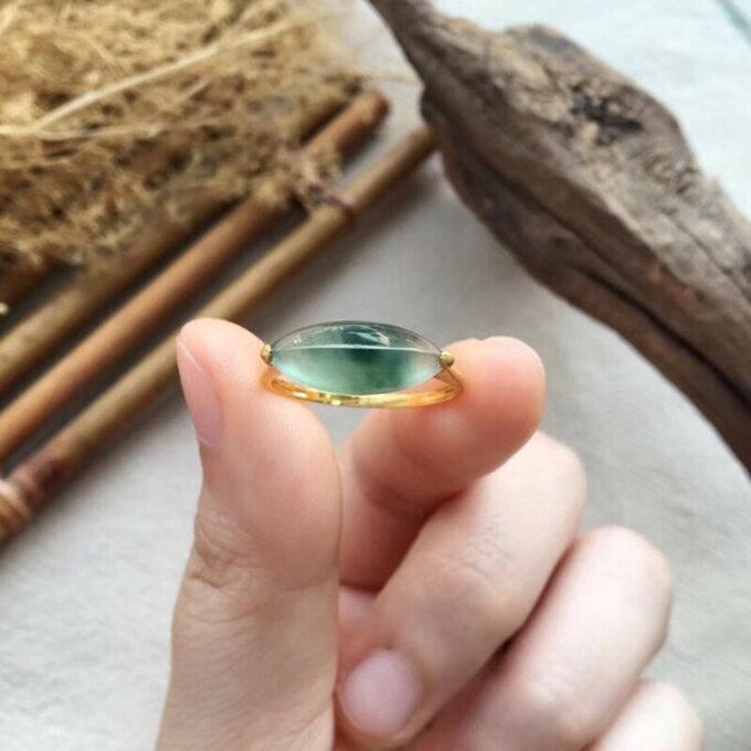 514 受注制作 k18金ゴールド ミャンマー産 天然 藍花 マーキス 本翡翠  