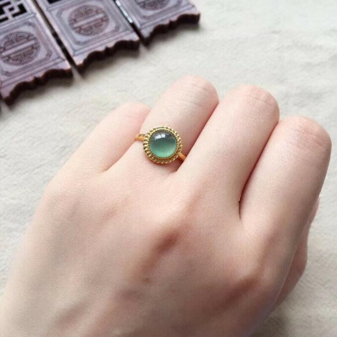 448 受注制作 k18金ゴールド 天然 氷種 本翡翠 リング 指輪 ピンク  