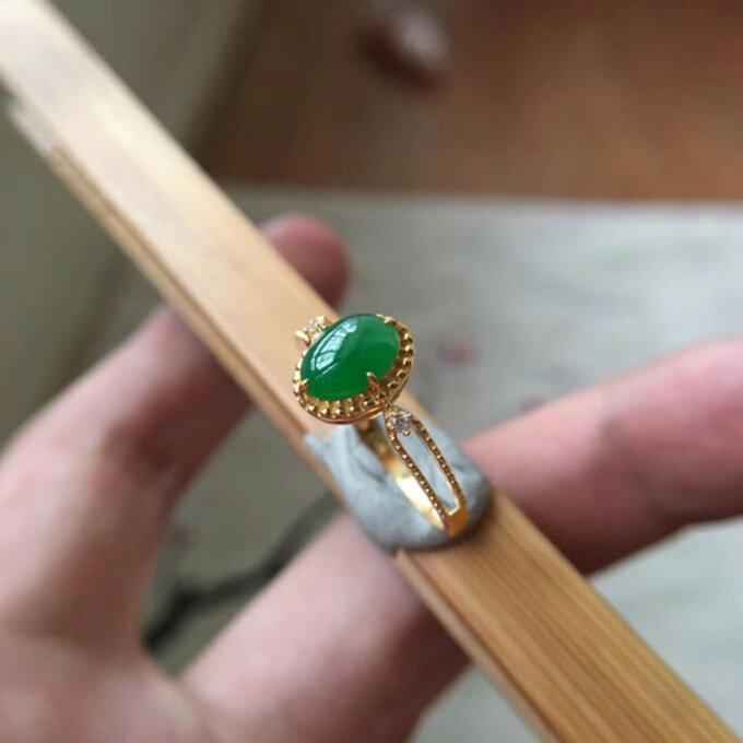 427 受注制作 k18金リング ゴールド シンプル 翡翠リング 指輪 ピンク 