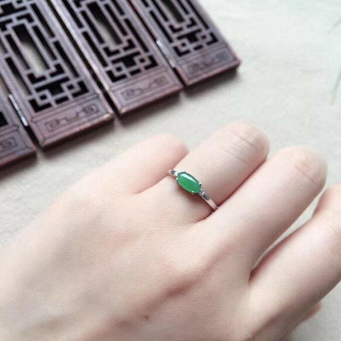 364 受注制作 天然 薄緑 本翡翠 ダイヤモンド 18k金ゴールド リング 