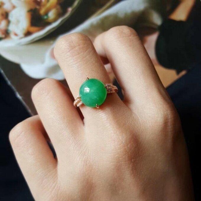 612 受注制作 k18金ピンクゴールド 天然 A貨 翡翠 リング 母の日 結婚 