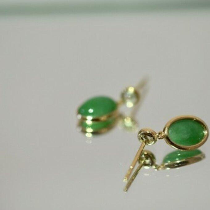 730 受注制作 天然 緑 白氷 本翡翠 k18金 ピアス プレゼント お祝 正月  
