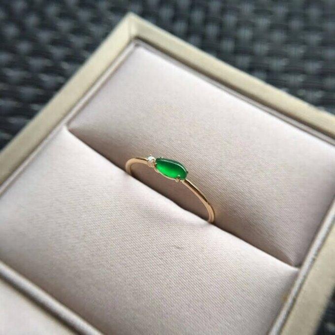 763 受注制作 18金ゴールド天然 氷種 陽緑 本翡翠 リング 指輪  