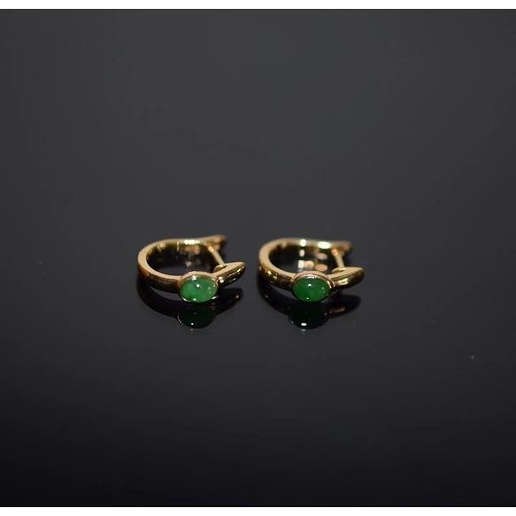 343 受注製作 k18金 翡翠 ヒスイフープピアス ワンタッチピアス  