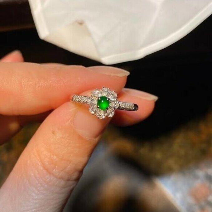 856 受注制作 上品 陽緑 氷種 本翡翠 18金ゴールド リング 