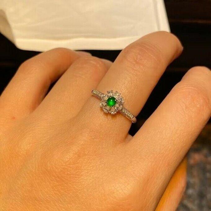 856 受注制作 上品 陽緑 氷種 本翡翠 18金ゴールド リング 