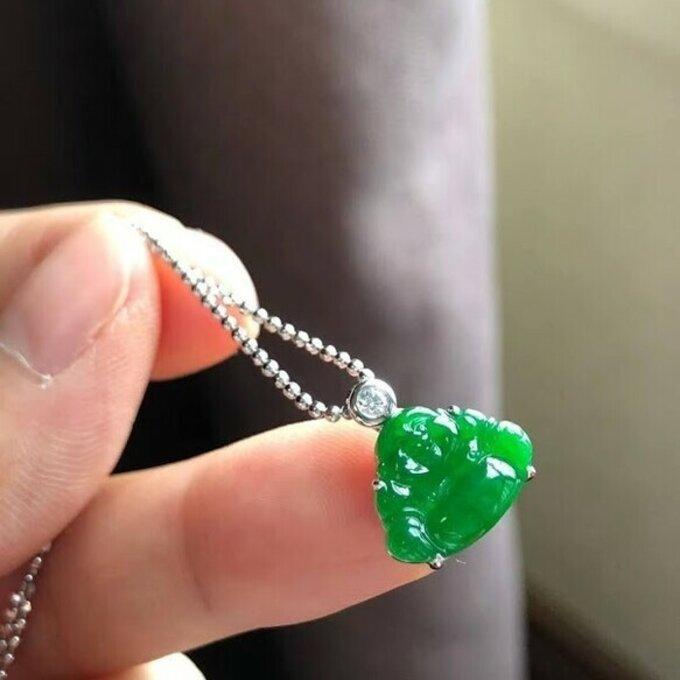 846 受注制作 k18金 天然 陽緑 本翡翠 ネックレス みろくぼさつ  