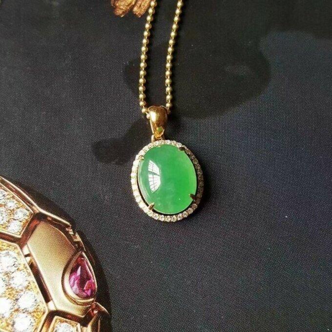 金18Kゴールド金製、無処理糯冰種天然本翡翠、翡翠の平安扣ペンダント 金18 K金ゴールド、無処理天然冰種ジェダイト本翡翠 ペンダントトップ