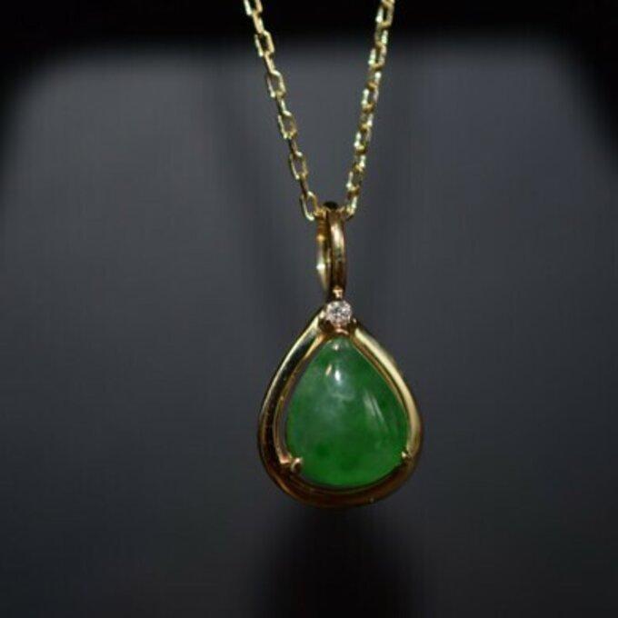 20 受注制作 k18金ゴールド 天然 丸 緑 本翡翠 ペンダント  