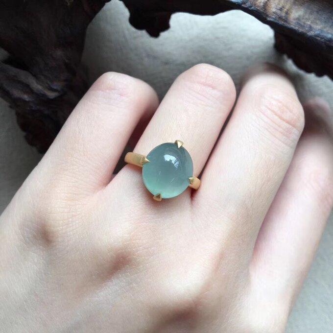 A-001翡翠A貨ミャンマー産本翡翠グリーン指輪K18 天然保証13号