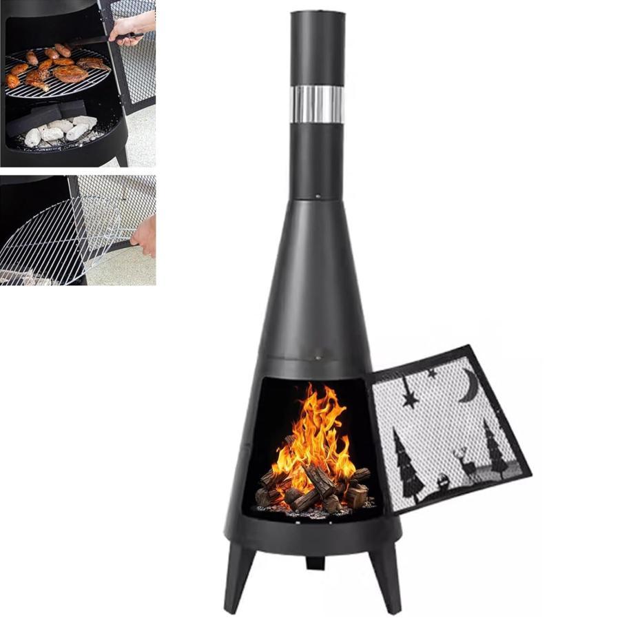 焚火台 大型 キャンプ用 家庭用薪ストーブ バーベキューネット付き