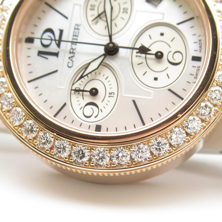 カルティエ Cartier 腕時計 パシャ シータイマー WJ130004 ダイヤベゼル ホワイトシェル文字盤 デイト 夜行針 K18PG ラバー クオーツアナログ 【中古】 Cartier（カルティエ） パシャ シータイマー ダイヤベゼル ブランド