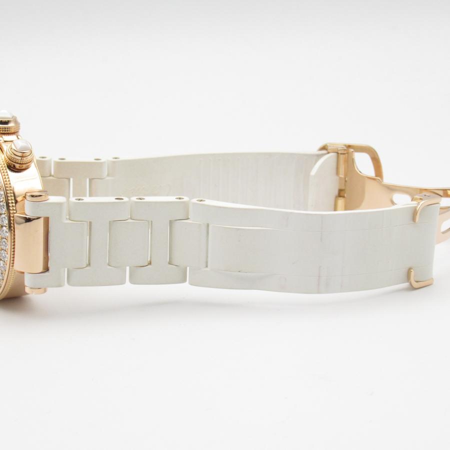 カルティエ Cartier 腕時計 パシャ シータイマー WJ130004 ダイヤベゼル ホワイトシェル文字盤 デイト 夜行針 K18PG ラバー クオーツアナログ 【中古】 Cartier（カルティエ） パシャ シータイマー ダイヤベゼル ブランド