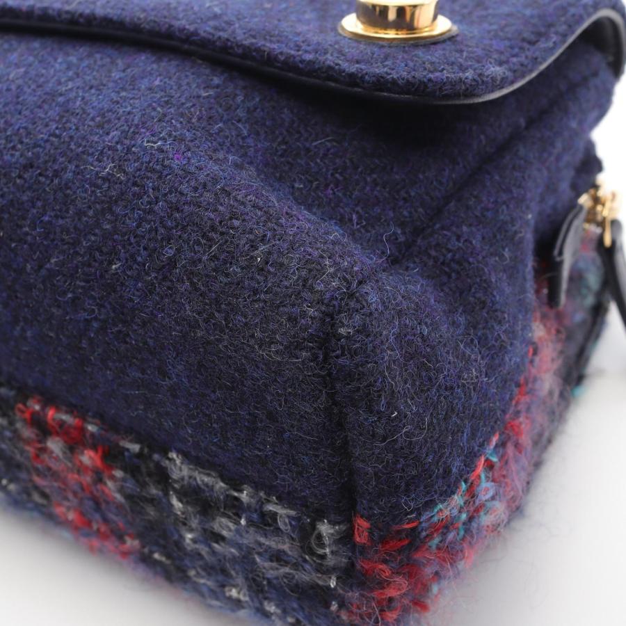 CHANEL メイクアップバッグ ネイビー ツイード CHANEL（シャネル） Wフラップ ツイード ブランドオフ レザー