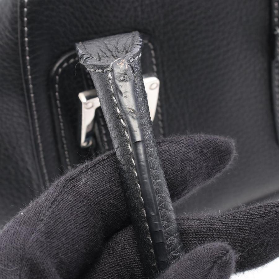 美品●ロエベ　ハンドバッグ　ロゴ型押し　シルバー金具　シボ革　レザー　ブラック LOEWE（ロエベ） 極 美品 アナグラム ロゴ シルバー 金具 ステッチ