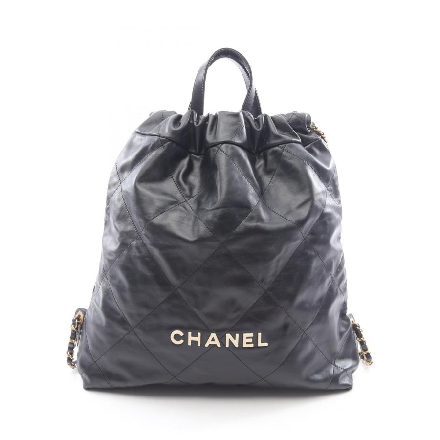 CHANEL 黒レザー リュック CHANEL 黒 レザー リュック・バックパック 約25cm x 30cm