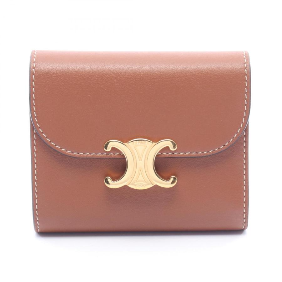 セリーヌ スモール フラップウォレット トリオンフ/シャイニーカーフスキン  10D783BZG.04LU【Aランク】【中古】 CELINE（セリーヌ） ☆3日以内返品可☆ 美品 シャイニーカーフスキン