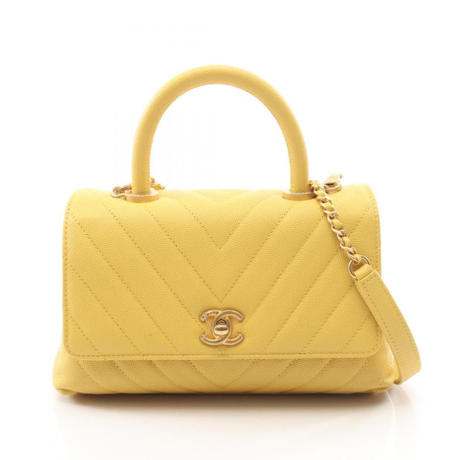 CHANELキャビアスキンイエローハンドバッグボストン CHANEL（シャネル） ココハンドル フラップ Vステッチ 2WAY ブランド