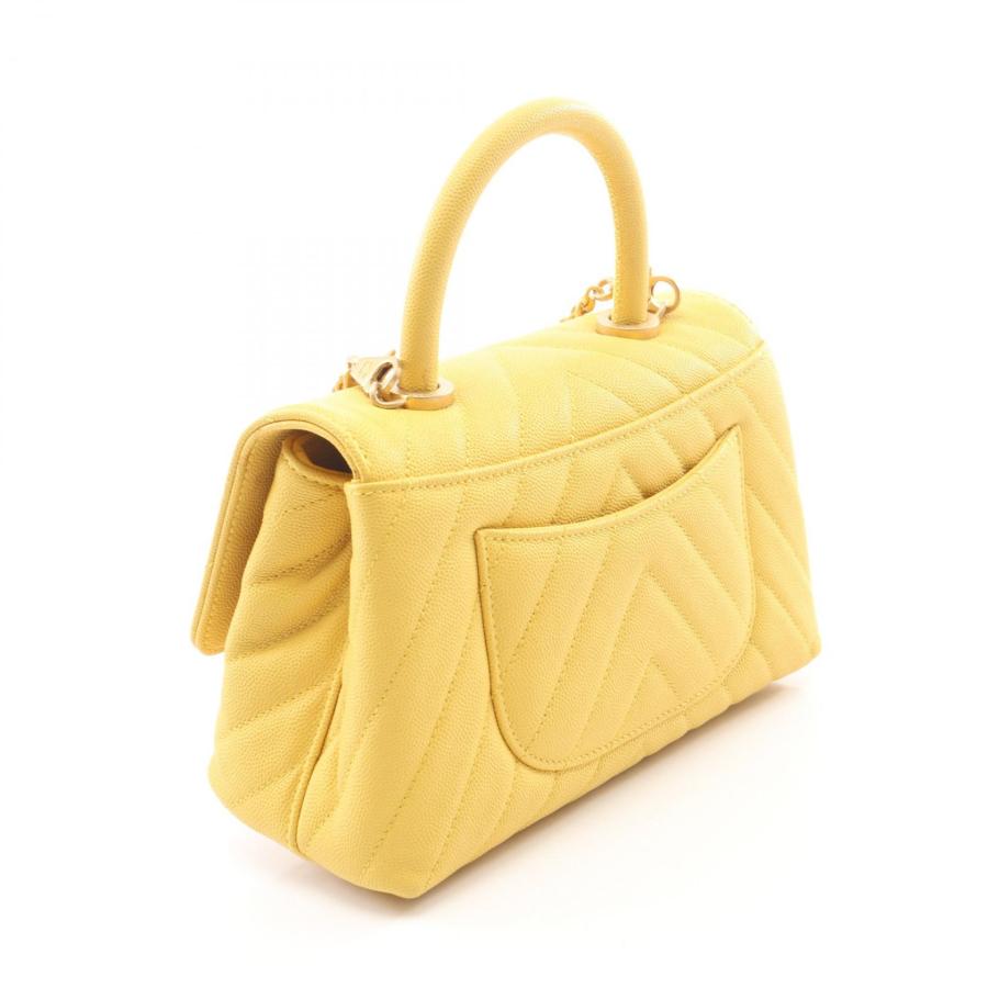CHANELキャビアスキンイエローハンドバッグボストン CHANEL（シャネル） ココハンドル フラップ Vステッチ 2WAY ブランド