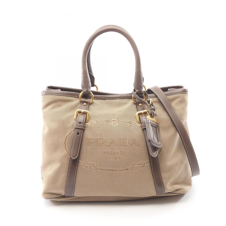 PRADA プラダ ロゴ キャンバス レザー ハンドバッグ PRADA（プラダ） LOGO JACQUARD ロゴジャガード 2WAY ブランドオフ
