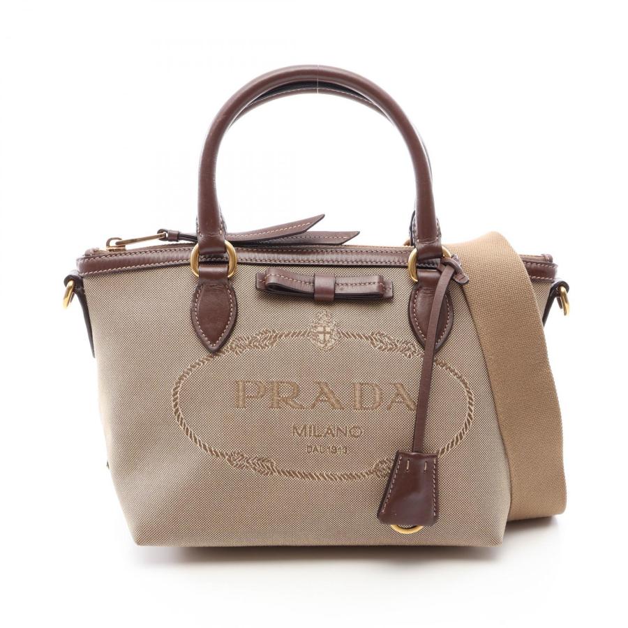 PRADA プラダ ロゴ キャンバス レザー ハンドバッグ PRADA（プラダ） LOGO JACQUARD ロゴジャガード 2WAY ブランドオフ