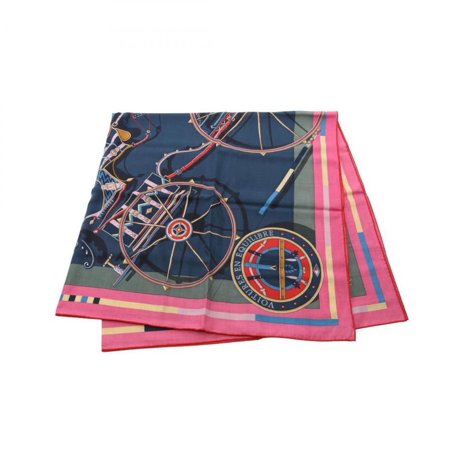 エルメス HERMES カレジェアン カレ140 VOITURES EN EQUILIBRE スカーフ 衣料品 シルク カシミヤ シルク レディース ネイビー系 / ピンク系 / マルチカラー 【中古】 HERMES（エルメス） カレジェアン カレ140 VOITURES EN EQUILIBRE