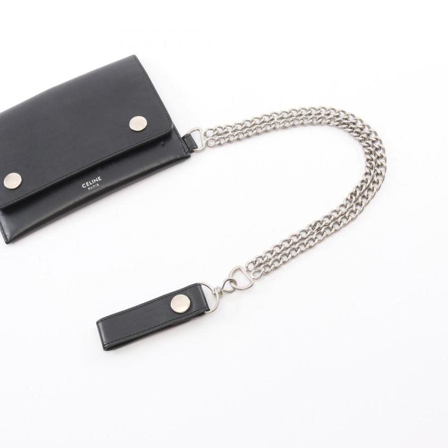 CELINE ブラック レザー カードウォレットチェーン CELINE（セリーヌ） バイカー チェーンウォレット ブランドオフ レザー