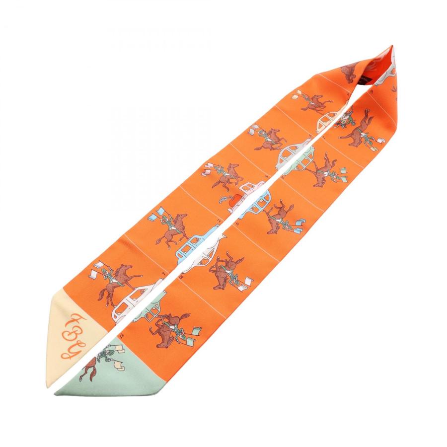 【美品】HERMES ツイリー 船旗 シルク　スカーフ オレンジ系 HERMES（エルメス） ツイリー リボン HERMES PARADE ブランドオフ