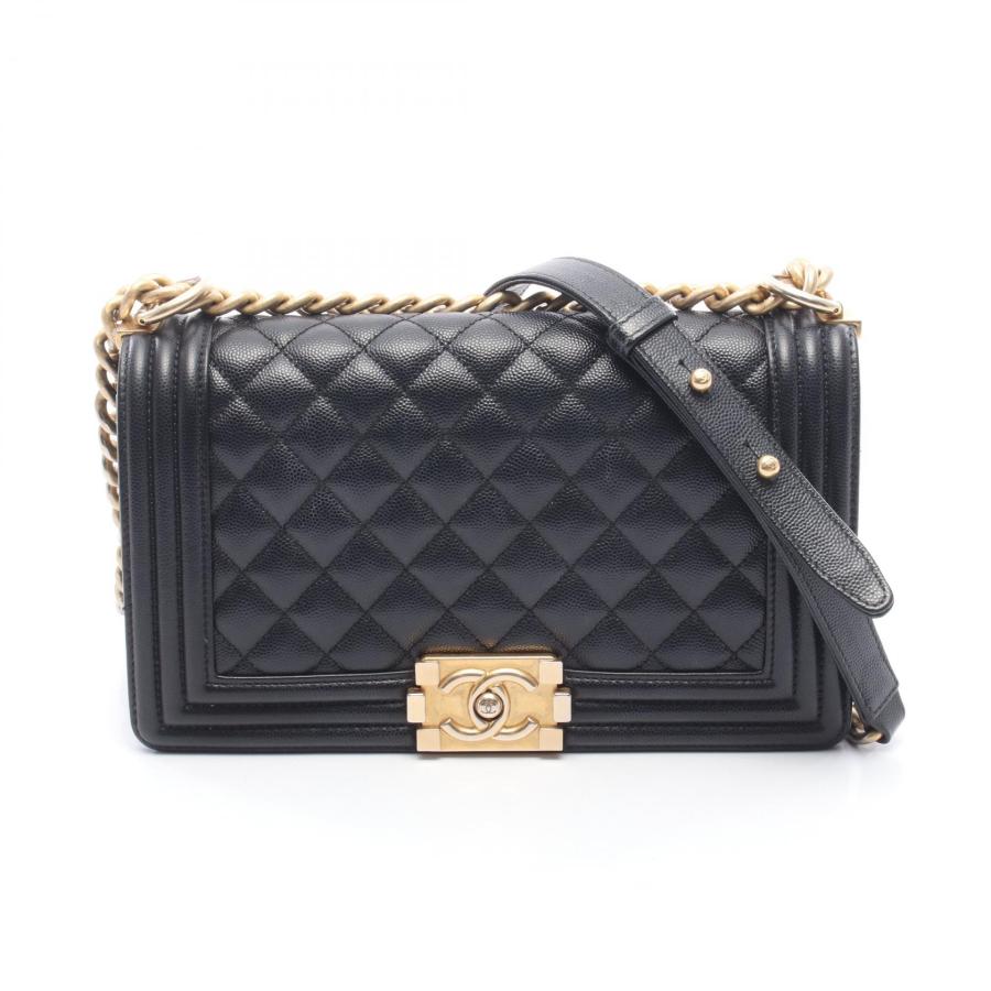 【美品】CHANEL ボーイシャネル キャビアスキン ミディアム ダークグレー CHANEL（シャネル） ボーイシャネル ブランドオフ キャビアスキン(グレ
